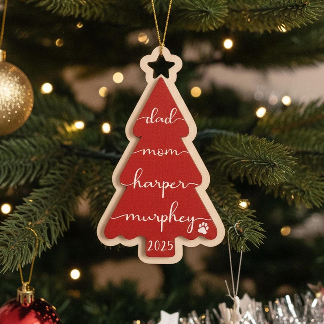Rustic Personalized Wooden Christmas Tree Ornament for Families D31 - Etsy