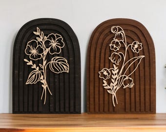 Wildflower Botanical Floral Wood Wall Hanging, Birth Month Flower Gift, Boho Decor, Plant Decor, Boho Wall Decor R25