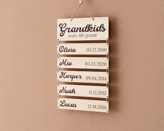 Personalized Family Name Sign, Grandkids Sign, Family Sign, Gift For Grandparent, Gift For Mom, Grandparents Plaque, Grandkid Name Sign E98