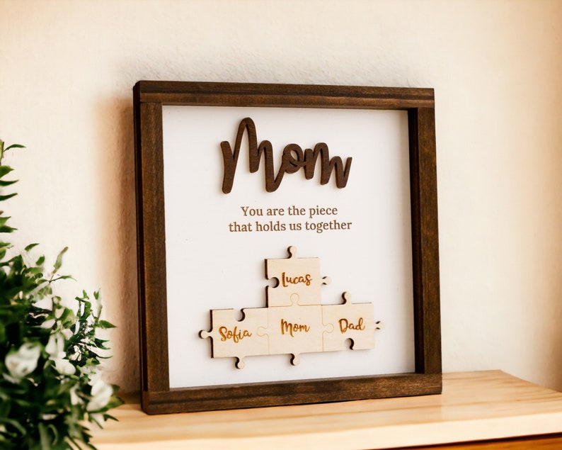 Gifts For Mom, Mama Puzzle Piece Sign, You are the piece that holds us together, Choose your Puzzle Piece Color and Desired Names J29 image 4