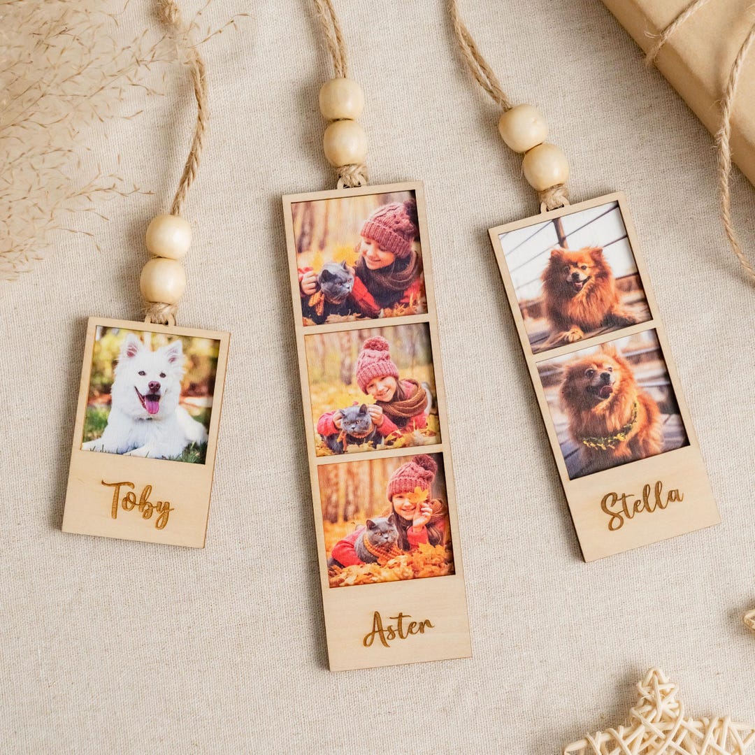 Pet Photo Strip Ornament, Wooden Photo Frame, Personalized Pet, Photo