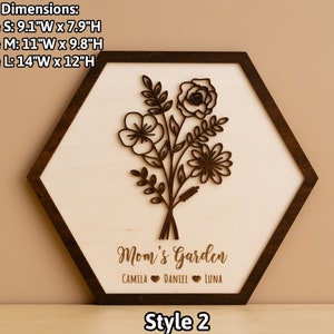 Personalized Birth Flower Sign, Gift For Nana, Layer Wood Art, Grandma Garden Sign, Wood Wall Art, With Children Names J34 Style 2