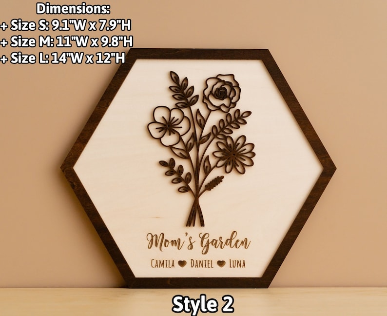 Personalized Birth Flower Sign, Gift For Nana, Layer Wood Art, Grandma Garden Sign, Wood Wall Art, With Children Names J34 Style 2