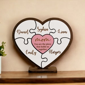 Mother's Day Puzzle Piece Sign Small, Personalized Gifts for Mom from Kids, Birthday Present, You Are the Piece That Holds us Together E95 image 10