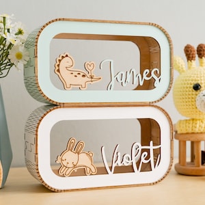 Hucha de madera personalizada, hucha para niños, hucha con nombre, caja de madera, hucha personalizada, regalo para sobrino, regalo para niño de 3 años G87