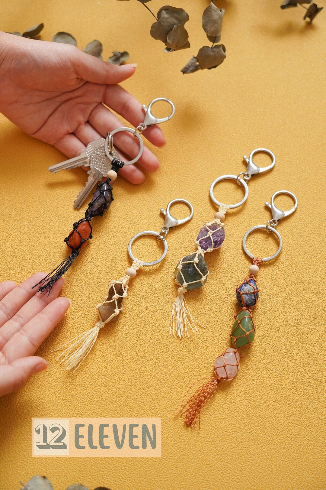 Personalized Crystal Keychain Key Ring Charm Boho Keychain Etsy