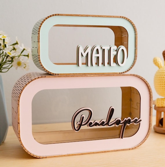 Spardosen aus Holz, Babygeschenke, Kinderspardosen, Geschenk für 4-jährige Jungen, Spardosen für Mädchen, Geschenke für Kleinkinder, Geldspardosen, Geschenk für Kleinkinder E05