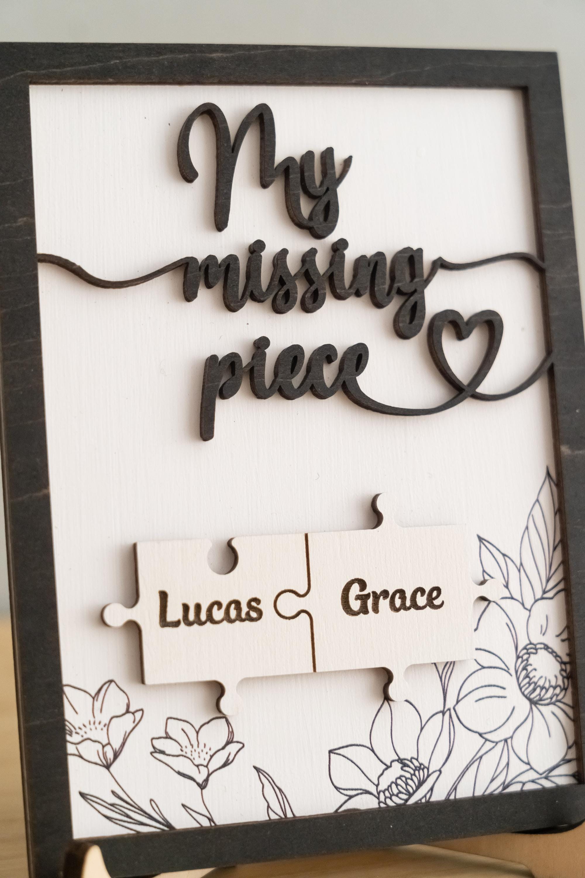 Biglietto di anniversario in legno con pezzo puzzle I found my missing piece con busta (2 anni