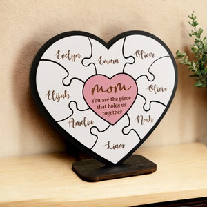 Mother's Day Puzzle Piece Sign Small, Personalized Gifts for Mom from Kids, Birthday Present, You Are the Piece That Holds us Together E95 image 9