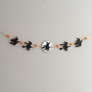 Guirnalda de Halloween de brujas de madera para decoración festiva de pared R37