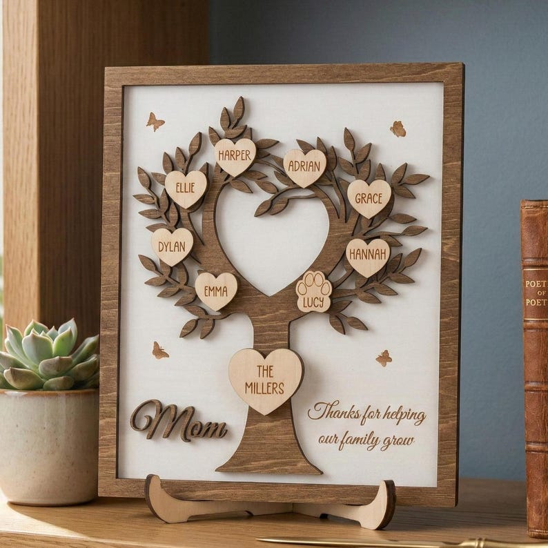 Engraved Wooden Family Tree Display for Tabletop Spaces D53 - Etsy