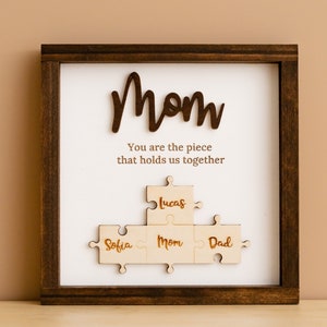Gifts For Mom, Mama Puzzle Piece Sign, You are the piece that holds us together, Choose your Puzzle Piece Color and Desired Names J29 image 1