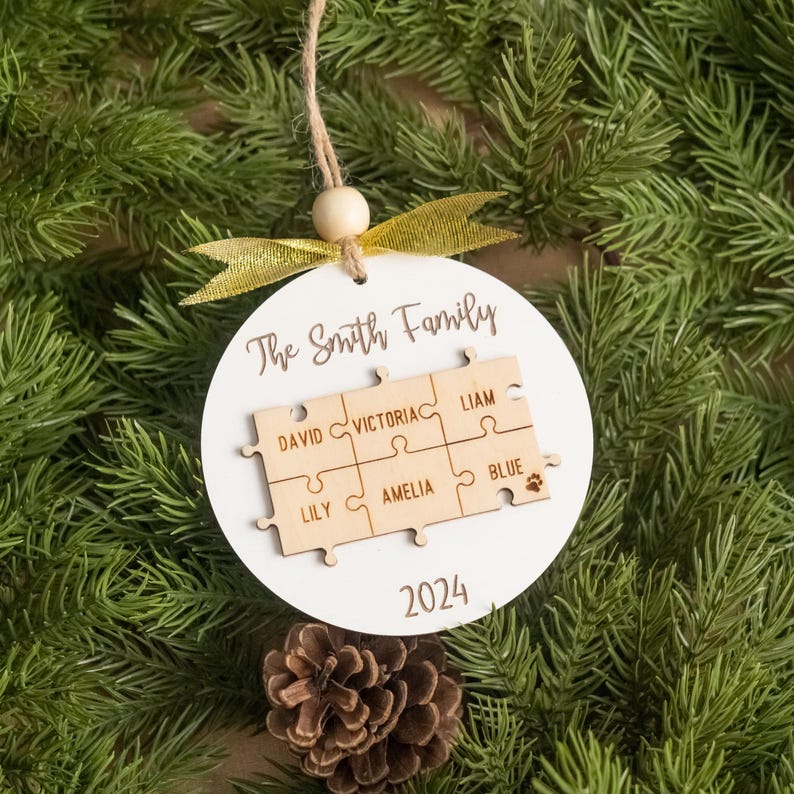 Wood Family Puzzle Ornament, Puzzle Ornament, Custom Sign, Tree Hanging