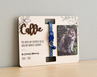 Pet Memorial Sign, Pet Collar Holder, Gift For Loss Of Cat, Dog Sympathy Gift, Pet Loss Memorial, Wood Frame Cat, Pet Memorial Plaque R12
