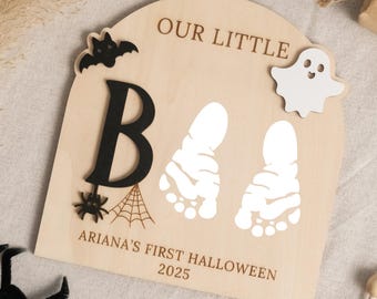 Our Little Boo Personalized Baby Footprint Halloween Sign – First Halloween Keepsake D03