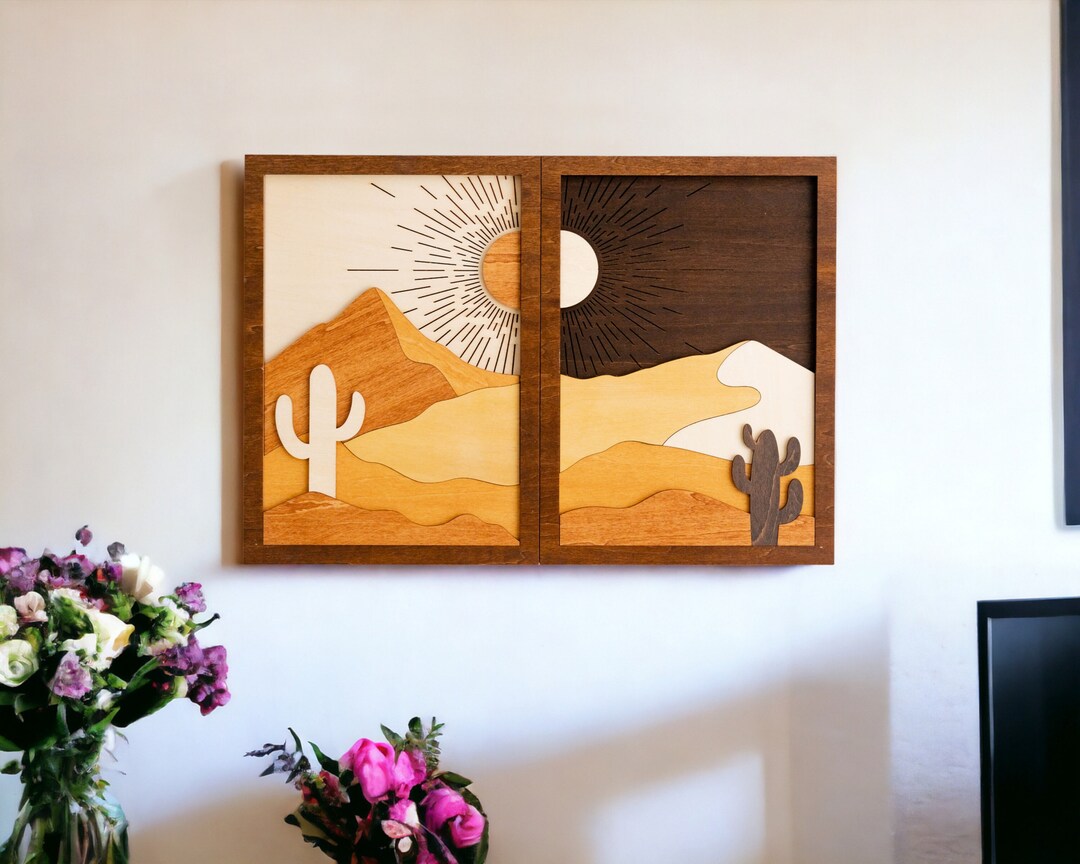 Sun and Moon Art Set, Wood Wall Decor, Sun Moon Wall Art, Laser Cut ...