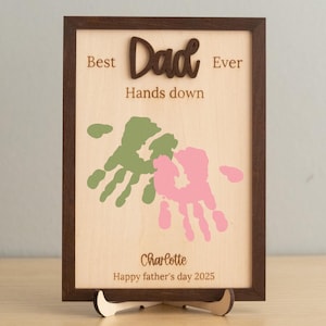 Best Dad Ever Handprint Sign, Custom Kids Gift for Father’s Day, Personalized Wooden Keepsake Y75