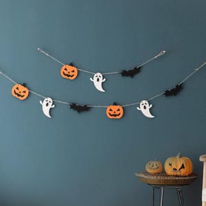 Ghirlanda di fantasmi e zucche di Halloween - Striscione spettrale in legno per caminetto autunnale o festa R33