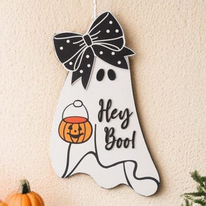 Wooden Ghost Door Hanger “Boo Y’all” – Cute Halloween Porch Welcome Sign D05