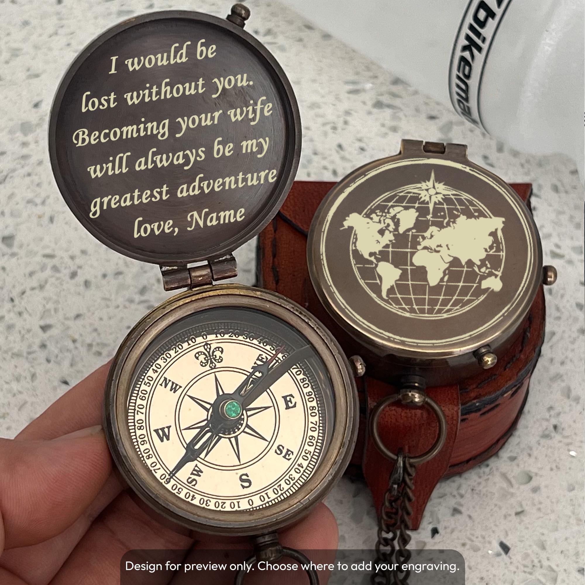 Engraved Brass Pocket Compass Gift For Grandson - Birthday, Baptism, Graduation Keepsake Present