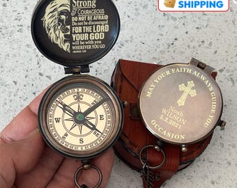 Gepersonaliseerd messing kompas, religieus cadeau, doop, bevestiging