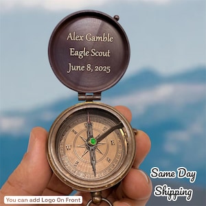 Personalized Brass Scouts Compass, Engraved compass for highest Scout Rank,Camping keepsake compass with custom text, Hiking Gift for Scouts