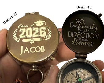 Personalized Brass Graduation 2026 Gift Compass; Engraved Class of 2026 Collage Present