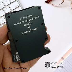 Cartera delgada personalizada para hombre, regalo de aniversario, regalo para papá, novio, esposo, padre, billetera personalizada con escritura grabada a mano y clip para billetes.