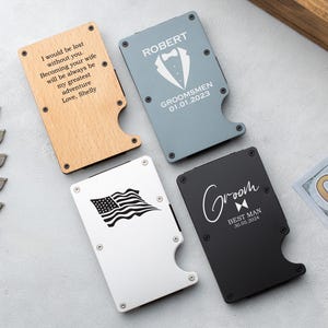 Carteras para hombres - Cartera minimalista delgada para hombres, bolsillo frontal, RFID - Cartera con tarjetero - Cartera de regalo para padrinos de boda - Cartera de regalo personalizada