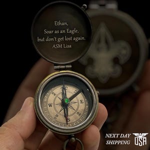 Personalized Scouting Essentials Compass,Youth Leadership Accessories,Trailblazer Customized Compass, Handmade Vintage Eagle Camping Compass