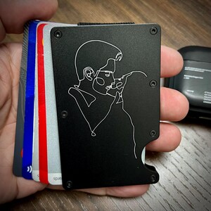 Billetera personalizada con dibujo lineal, billetera con foto grabada para parejas de almas gemelas, billetera con bolsillo frontal, tarjetero, regalo de cumpleaños para él