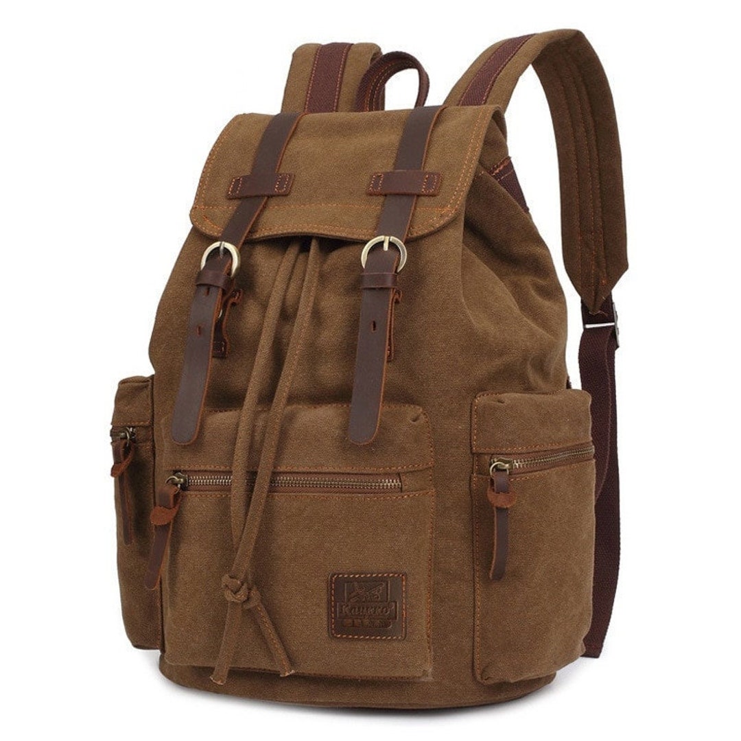 Canvas Leather Backpack for Men and Women Large Capacity - Etsy
