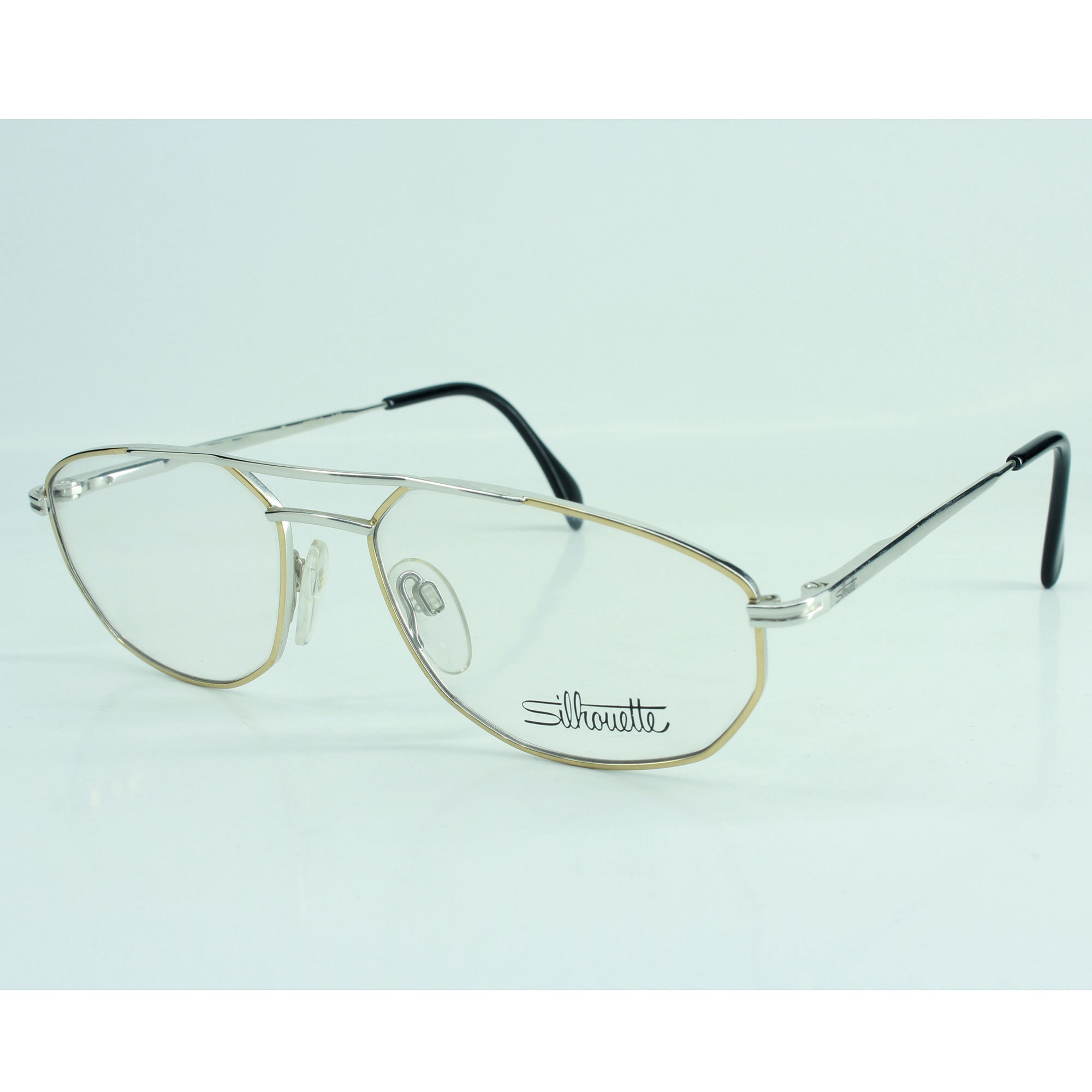 Silhouette NOS Vintage Eyeglasses Shiny Silver Hexagon Metal Frame ...