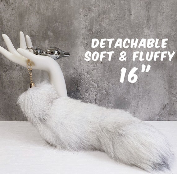 16 40cm Detachable Tail Butt Plug, Handmade and Well Made With Faux Fur,  Soft and Fluffy White and Light Gray Tail, DISCREET SHIPPING 