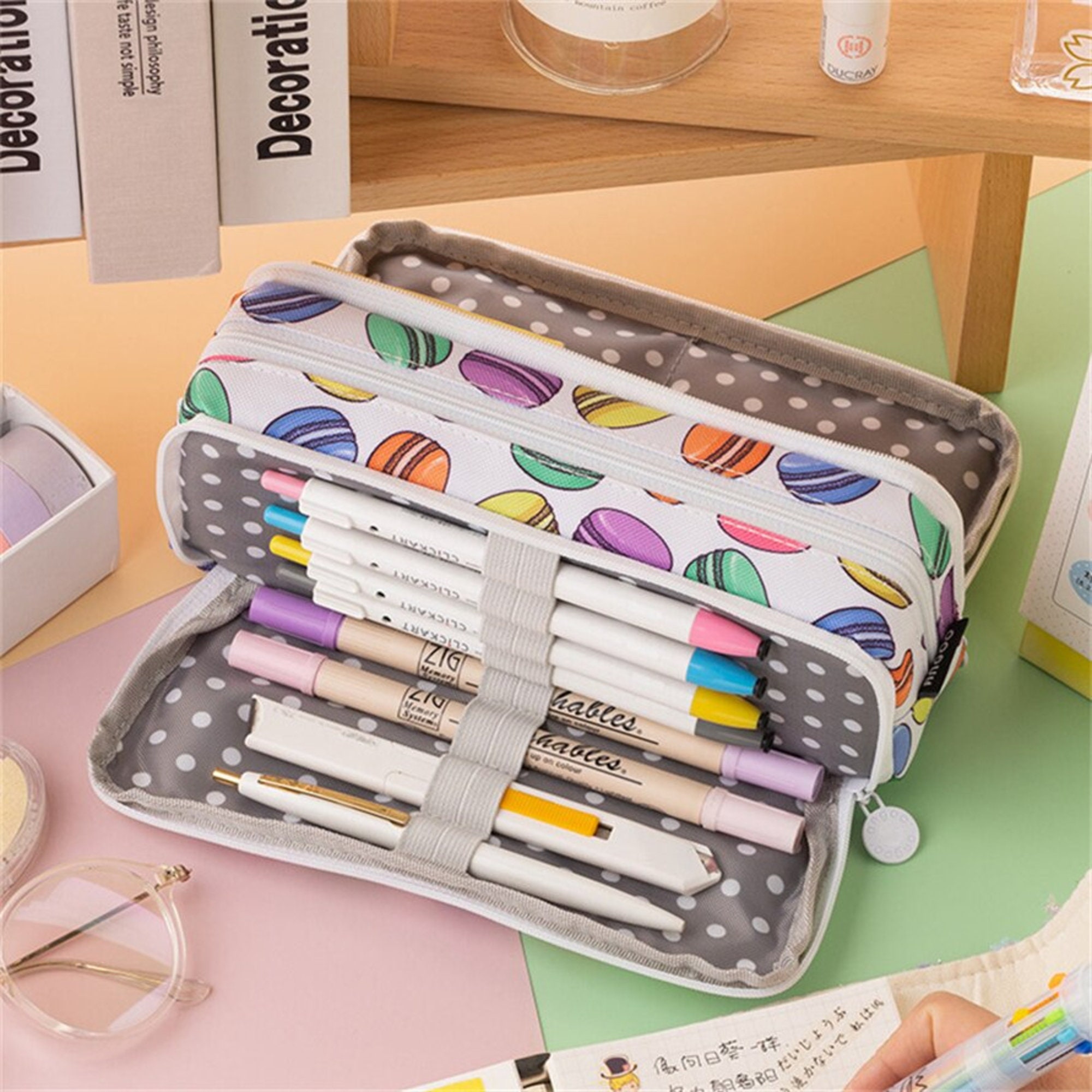 Pencil Bag Wide Applications Retro Compact Storage Polyester  Multifunctional Stationery Bag for Study,I 