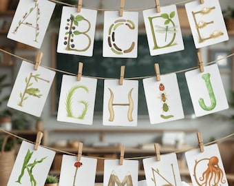 Pacchetto didattico con FLASHCARD dell'ALFABETO Wild & Rooted / scuola naturalistica + BONUS planner di idee per l'apprendimento olistico