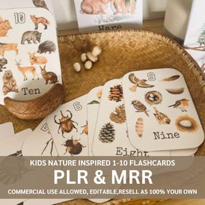 Kinder 1-10 von der Natur inspirierte Karteikarten - PLR und MRR - kommerzielle Nutzung, weiterverkaufen als 100% Ihre eigenen editierbaren