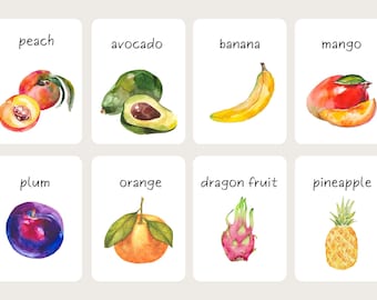 24x flashcards FRUTAS acuarela-mini / VOCABULARIO PREESCOLAR