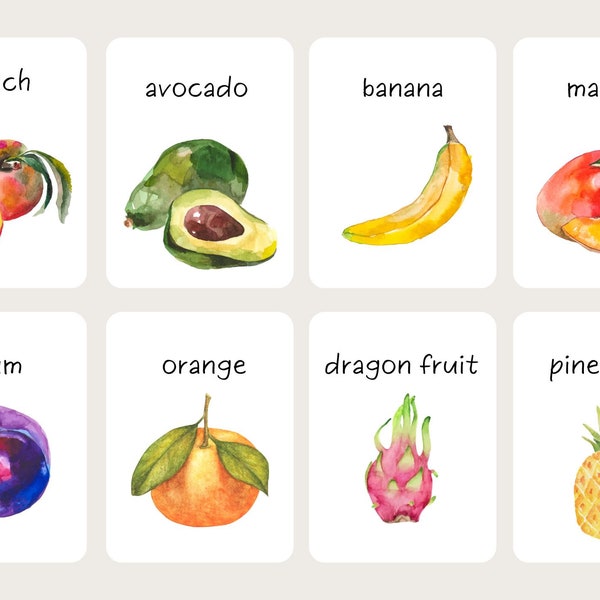 24x watercolour FRUIT flashcards-mini | VOCABULARY PRESCHOOL