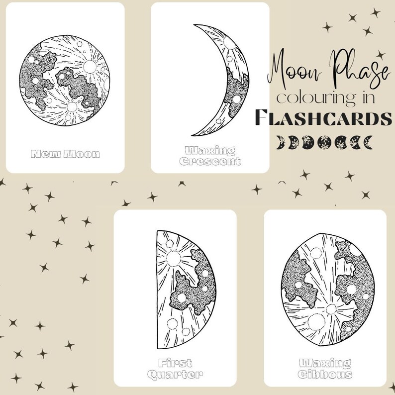 Moon Phase FLASHCARDS - Etsy