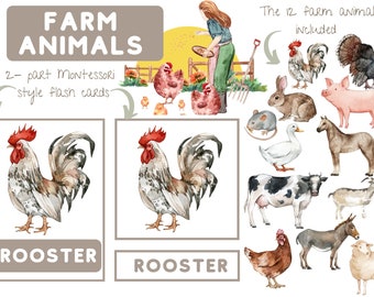 farm animal 2 -part Montessori cards