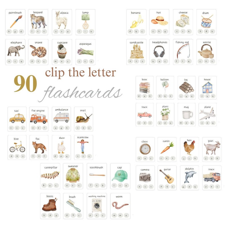 Pu&ograve; includere: Un set di 90 flashcard colorate con illustrazioni ad acquerello di vari oggetti, animali e articoli. Ogni carta presenta una parola e un'immagine corrispondente. Le carte sono progettate per aiutare i bambini ad imparare nuove parole e migliorare il loro vocabolario.