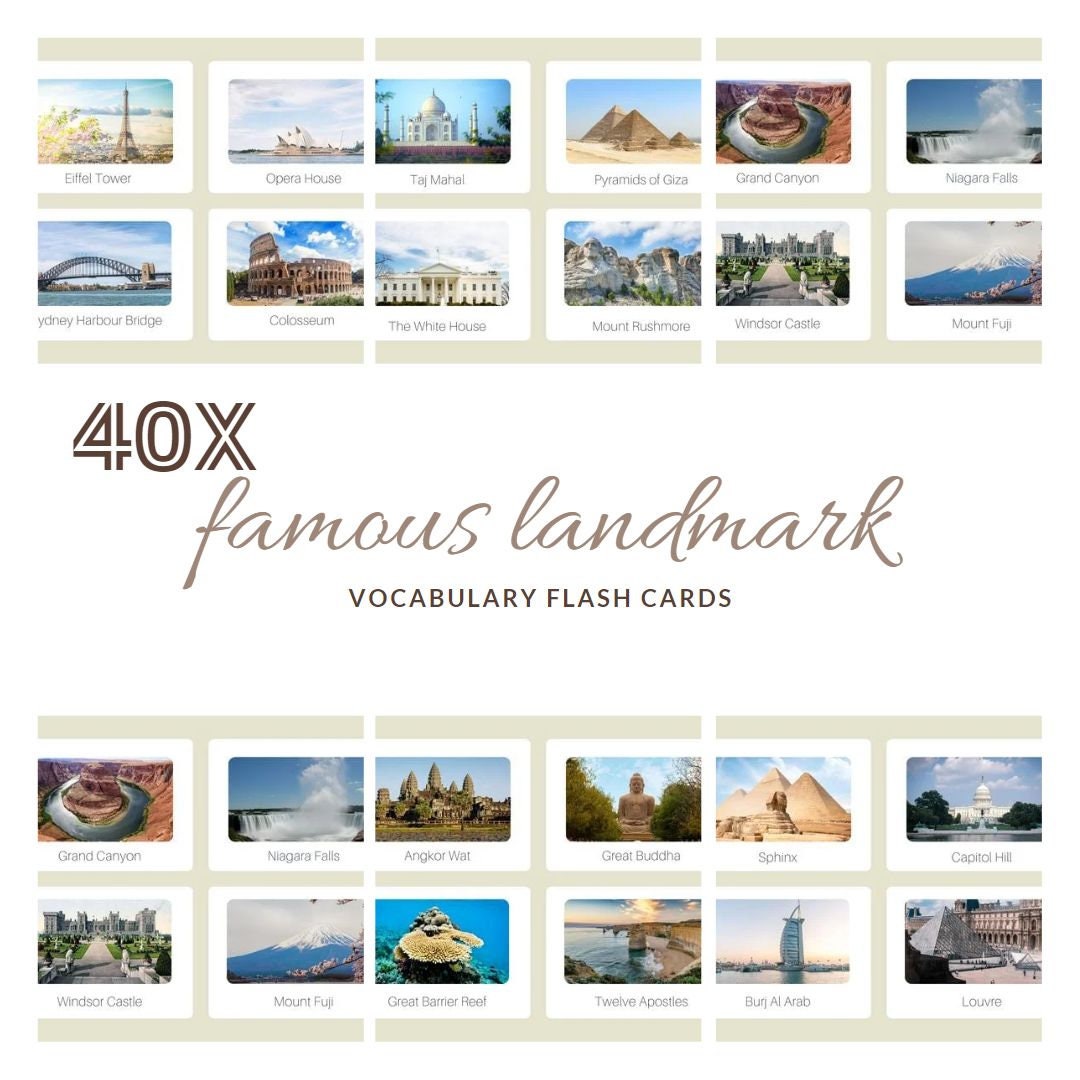 Famous Landmarks Vocabulary FLASHCARDS Etsy Hong Kong