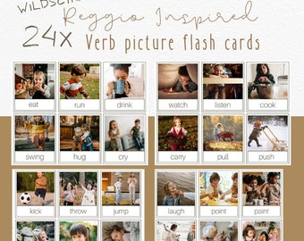 24x VERB flash cards- natural reggio inspired real photos- morning basket-montessori
