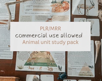 Paquete de estudio de animales (PLR/MRR) con uso comercial permitido / Hojas de trabajo DFY