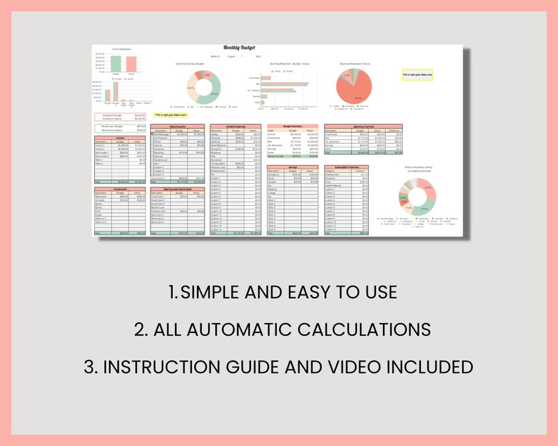 Monthly Budget Google Sheets Spreadsheet Template | Simple Digital ...
