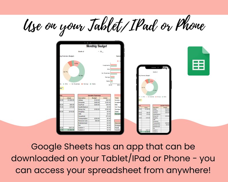 Monthly Budget Google Sheets Spreadsheet Template | Simple Digital ...
