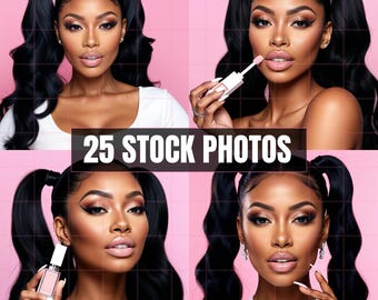Lip Gloss Stock Photos: Black Women Models, Makeup Branding