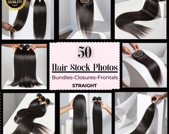 50 Hair Extension Stock Photos: Straight Bundles, Closures & Frontals (Digital Download)