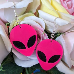 Alien Earrings - Handmade, Rave, Neon, Galaxy, Creature, Sci-Fi